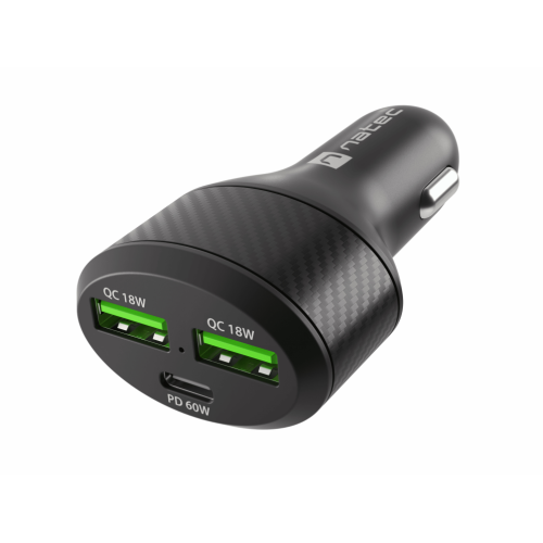 CARGADOR COCHE NATEC CONEY 2XUSB 1XUSB C QC30 PD 30 48W NEGRO