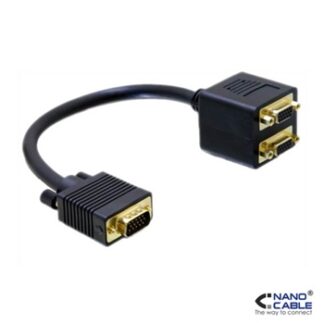 Nanocable - Cable BIFURCADOR SVGA (3C+9) - cable 20cm - conexión HDB15/M-2xHDB15/H - Contactos ORO - para duplicar señal VGA
