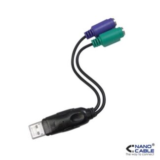 Nanocable - Conversor de USB a PS2 - 2x PS2 hembra - 1x USB A macho - 15 cm