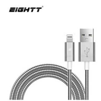 Eightt - Cable USB a Iphone  Lightning - 1.0M - Trenzado de Nylon - Color Plata