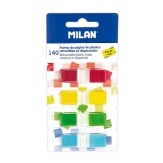 MILAN MARCADORES DE PÁGINA REMOVIBLES 140 PUNTOS 45X12MM 4 COLORES TRANSPARENTES