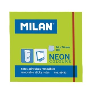 MILAN BLOC NOTAS ADHESIVAS 100 HOJAS 76X76MM VERDE NEÓN - 10U.