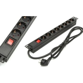Phasak - Regleta Rack BNS 1518 19" 1U - 8 Tomas Schuko - Interruptor ON/OFF - Cable 1,5 m - 16A - Negra