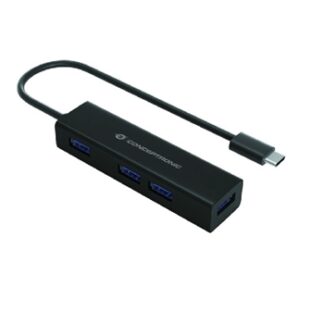 HUB USB-C 3.0 CONCEPTRONIC HUBBIES07B 4 PUERTOS USB 3.0 COLOR NEGRO CARCASA DE ALUMINIO