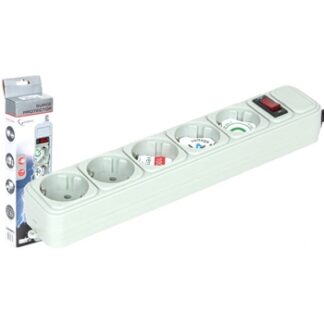 Regleta con protección de sobretensiones e interruptor gris cable 3 metros - 5 tomas schuko