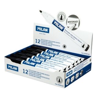 MILAN ROTULADOR PIZARRA BLANCA NEGRO - PUNTA REDONDA 3.7MM - 12 UNIDADES