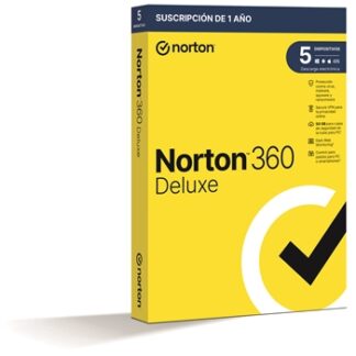 Norton 360 Deluxe - Antivirus - 50GB almacenamiento - 1 usuario - 5 dispositivos - 12 meses - Control parental - Horario escolar - Dark Web Monitoring - Caja