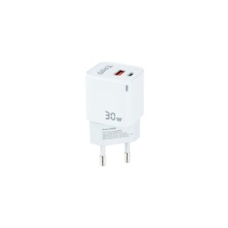 TooQ - CARGADOR DE PARED GaN USB-C/PD + USB-A/QC 30W