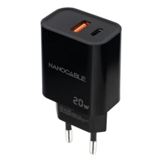 CARGADOR USB-C/PD + USB-A/QC 20W NEGRO