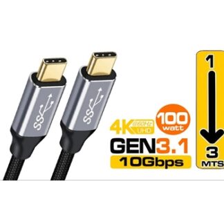 Cable USB 3.2 Gen2 C - C (thunderboldt) 100W 10 Gbps 4K 60Hz 3 metros