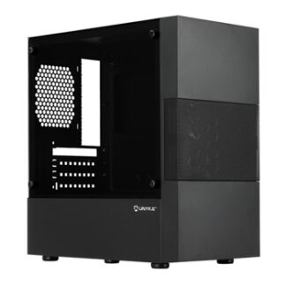 UnykaCH Aero C25 - Caja microATX - 2 x USB 3.0 - 1 x USB 2.0 - HD Audio - Fuente 500W - 371x205x392 - Frontal mesh central - Lateral cristal templado - Negra