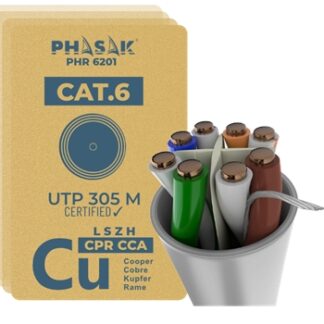 Phasak - Bobina cable UTP Cat. 6 Solido 100% cobre (CPR Cca) AWG24 Fluke LSZH 305 m