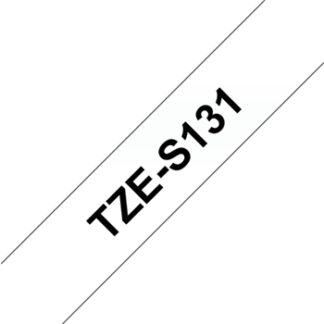 Brother TZeS131 Cinta Laminada Super Adhesiva Original de Etiquetas - Texto negro sobre fondo transparente - Ancho 12mm x 8 metros