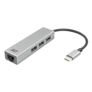 ACT - Hub USB-C y adaptador Ethernet, r puertos USB-A hembra, 1 puerto de red Gigabit, cable 0,15 m, aluminio REACONDICIONADO