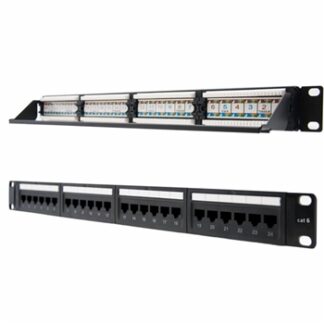 Nanocable - Panel de parcheo (Patch pannel) de 24 puertos RJ45 CAT.6 UTP, 19" 1U DUAL IDC - color NEGRO - Hembras incluidas