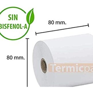 PAPEL TERMICO 80X80X12 MM 56GR. - PAQUETE 8 ROLLOS - SIN BISFENOL-A - (Caja completa 6 paquetes)
