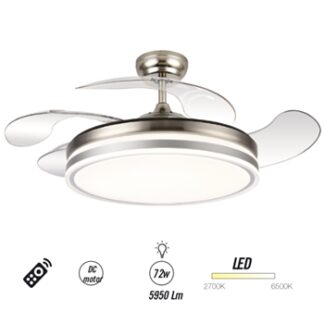 Ventilador Calima 2S - Techo - 900 mm - Mando a distancia - 6 velocidades - Motor DC - Luz LED integrada - Acabado en nickel satinado