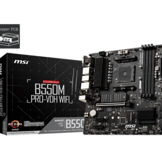 Placa base AM4 microATX MSI B550M Pro-VDH Wifi - 4xDDR4 (hasta 128 GB 4400 Mhz OC) - 4 x SATA RAID - 2 x M.2 - USB 2.0 (2/4) - USB 3.2 (4/2) - USB-C 3.1 interno - HDMI - VGA - DP - Wifi - BT 4.2